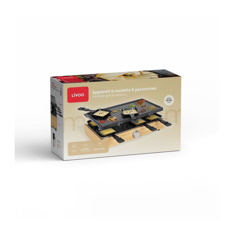 Appareil à raclette - LIVOO - DOC336 - 8 personnes - grill - bambou