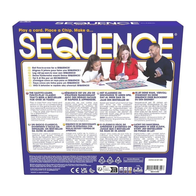 SEQUENCE Jeu de stratégie Goliath - Classique des USA - 2 lignes de 5