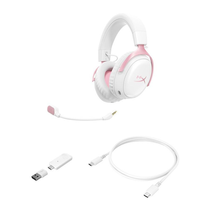 Casque Gamer Sans Fil HyperX Cloud III S Wireless blanc & rose pour PC