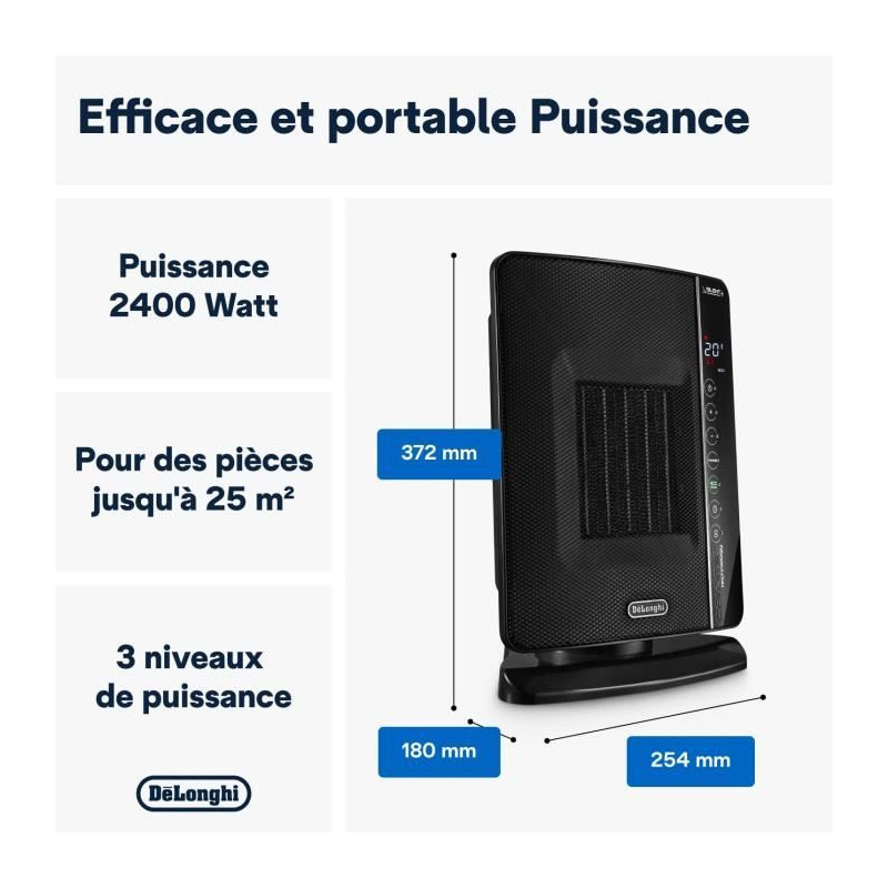 DELONGHI Soufflant céramique - DCH7993ER.BC -2400W - Noir et chrome