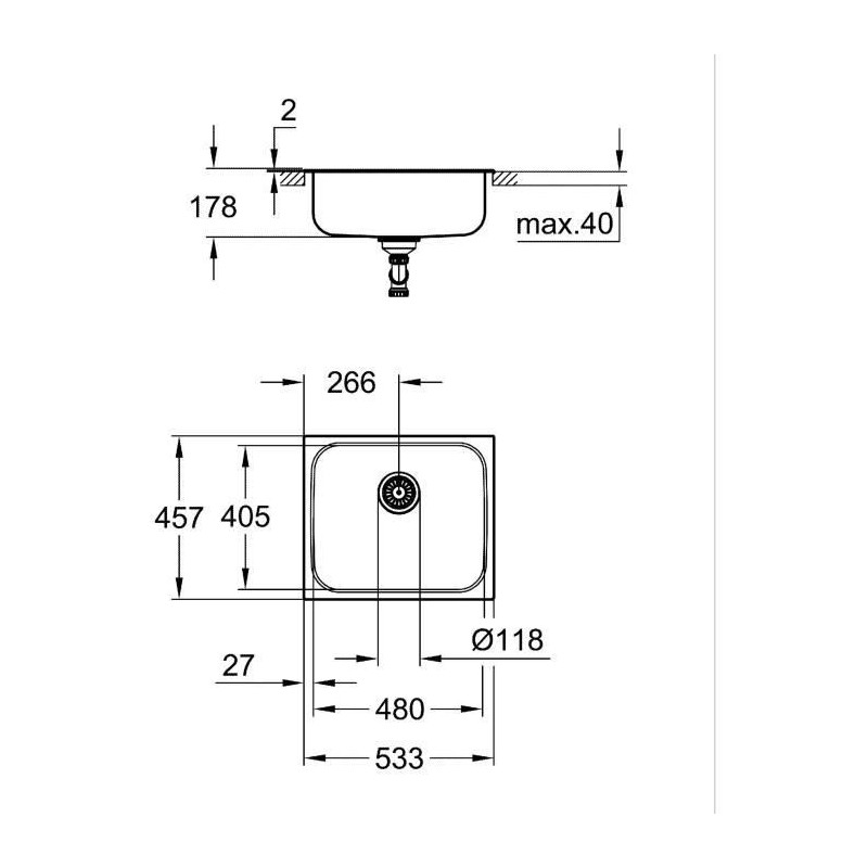 Kitchen sink - Stainless steel - Built-in from above - GROHE K200 - 31