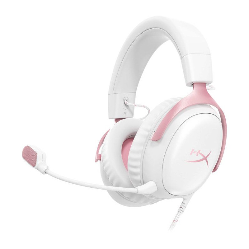 Casque Gamer Filaire HyperX Cloud III blanc & rose pour PC PS5 PS4 Xbo