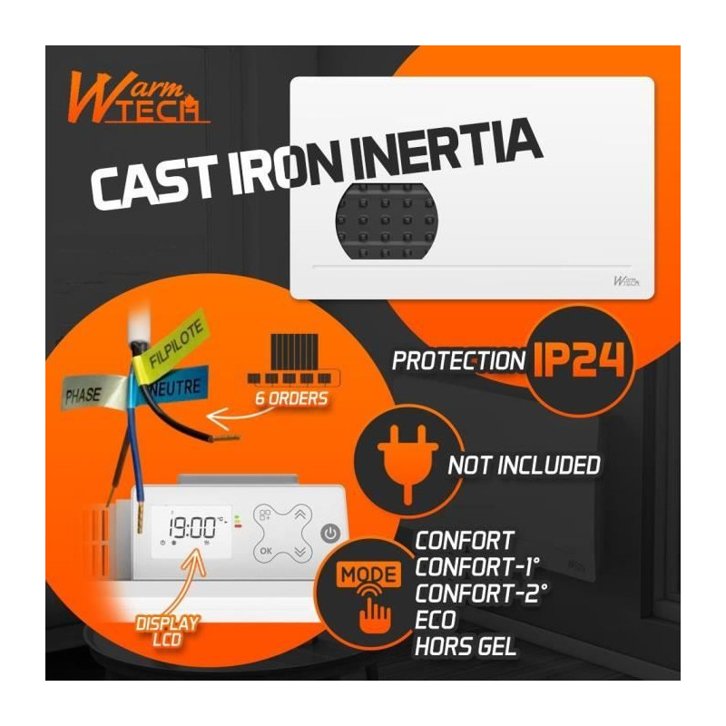 Radiateur fixe à inertie fonte - 1500 W - WARMTECH - WTFURIUS15 - Hor