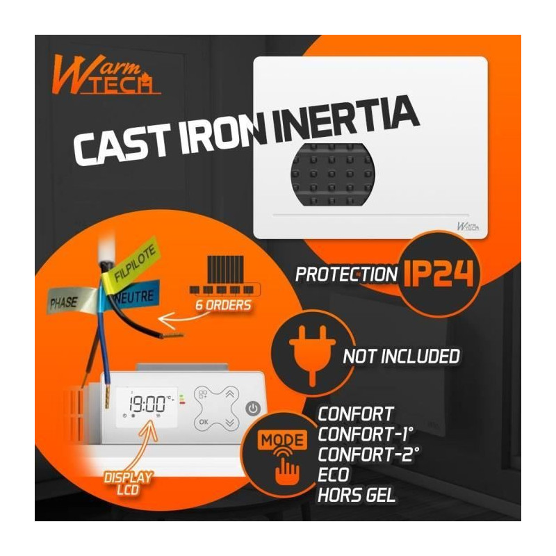 Radiateur fixe à inertie fonte - 1000 W - WARMTECH - WTFURIUS10 - Hor