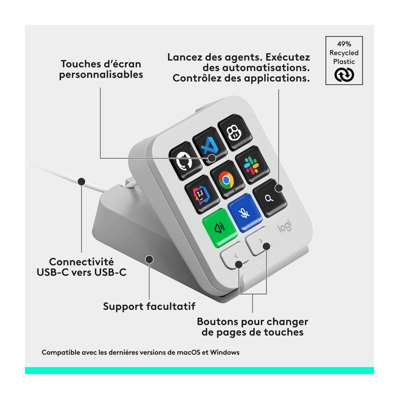 Pavé macro programmable - Filaire - Logitech - MX Keypad - Gris pâle