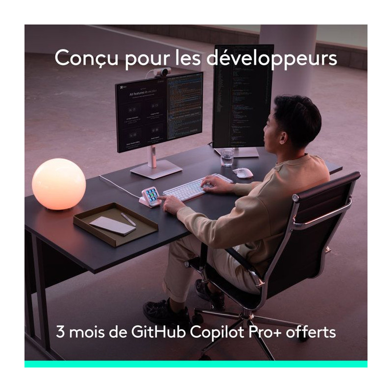 Pavé macro programmable - Filaire - Logitech - MX Keypad - Gris pâle