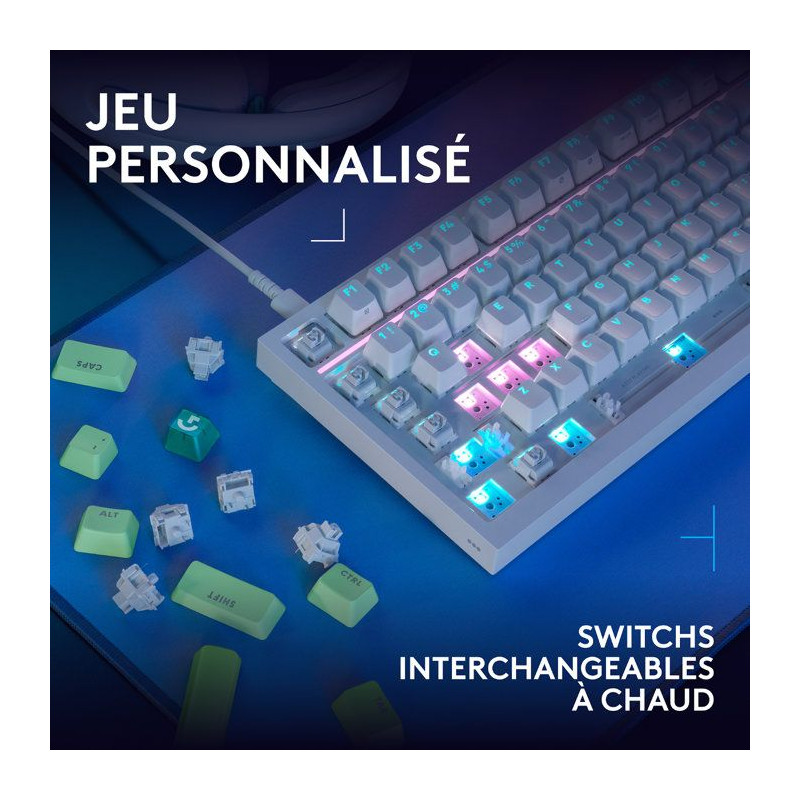 Clavier gamer - Filaire - Logitech G - G316 X 75 - AZERTY - USB - Blan