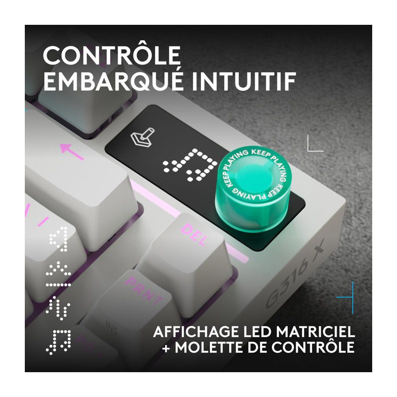 Clavier gamer - Filaire - Logitech G - G316 X 75 - AZERTY - USB - Blan