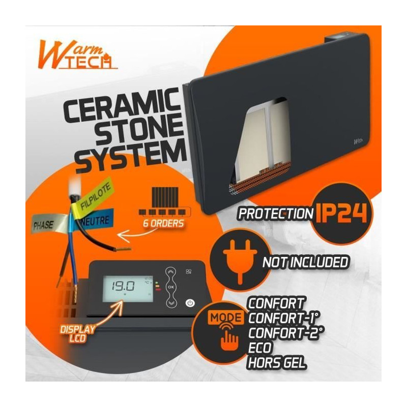 Radiateur fixe à inertie céramique - 1500 W - WARMTECH - WTZEUS15-N