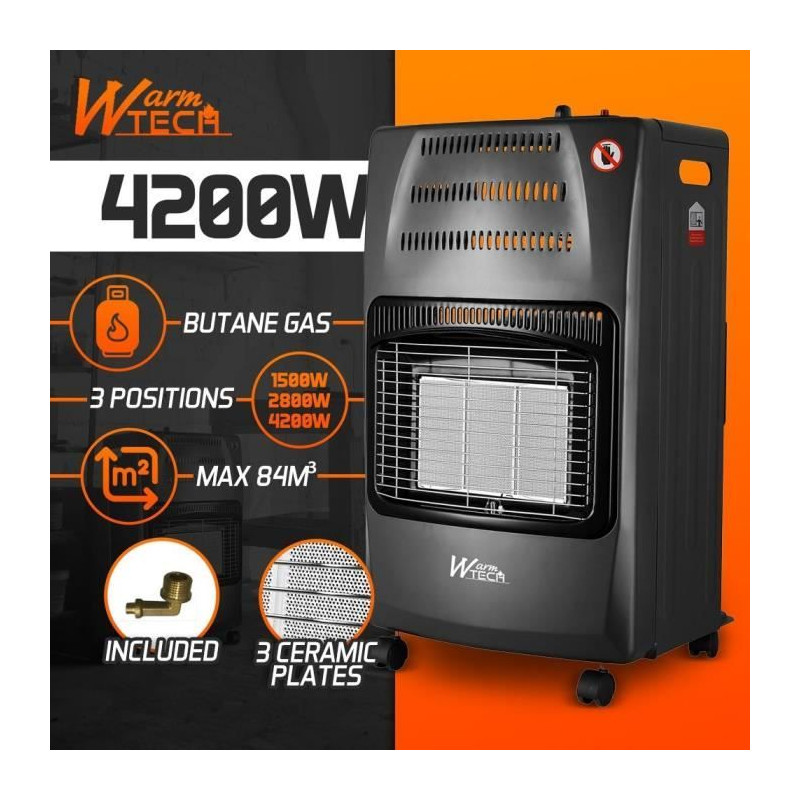 Chauffage au gaz - WARMTECH - WTCC4200-25 - 4200 W - Avec roues