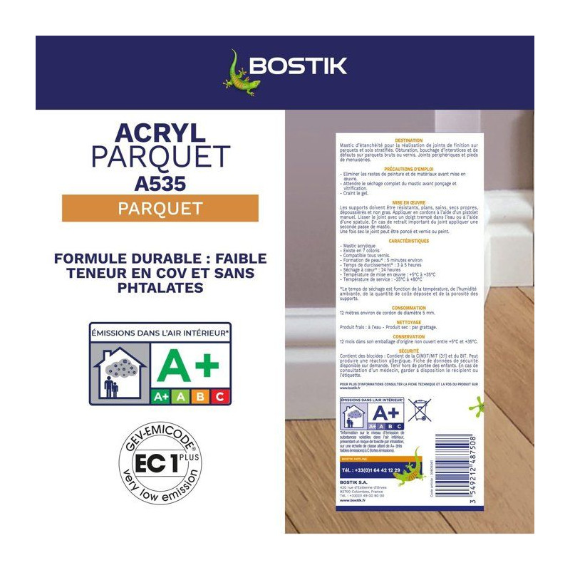 Mastic acrylique - BOSTIK - Joint Acryl Parquet - Compatible tous vern