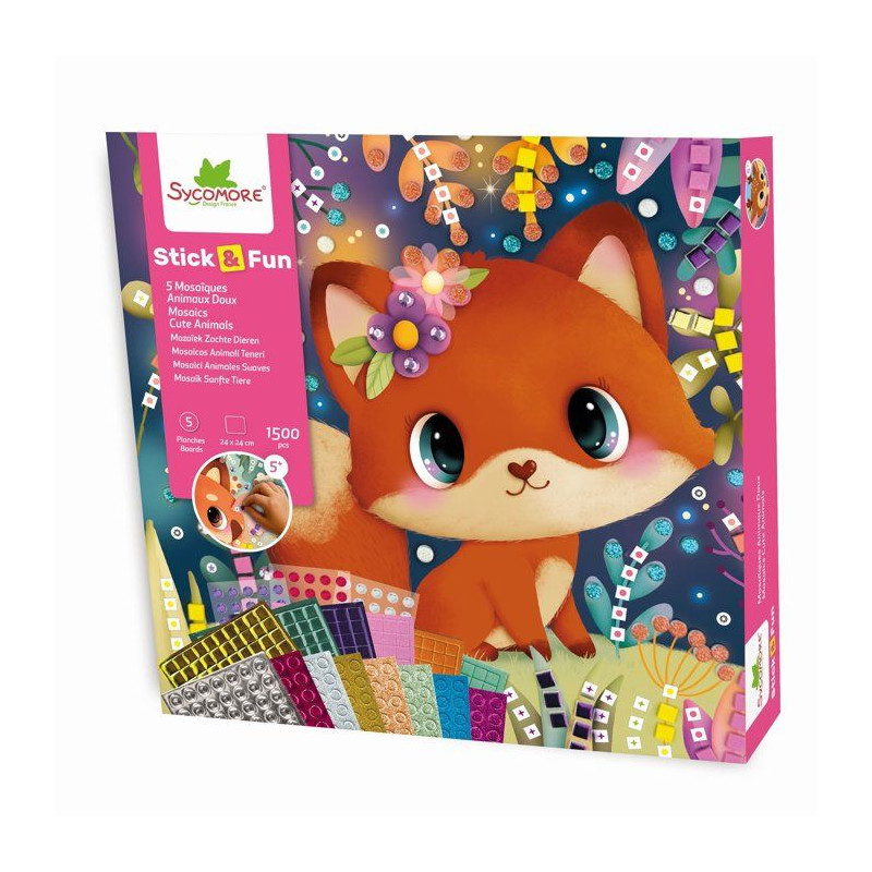 Activité mosaiques - SYCOMORE - Stick'n Fun Les Animaux Doux - 5 tabl