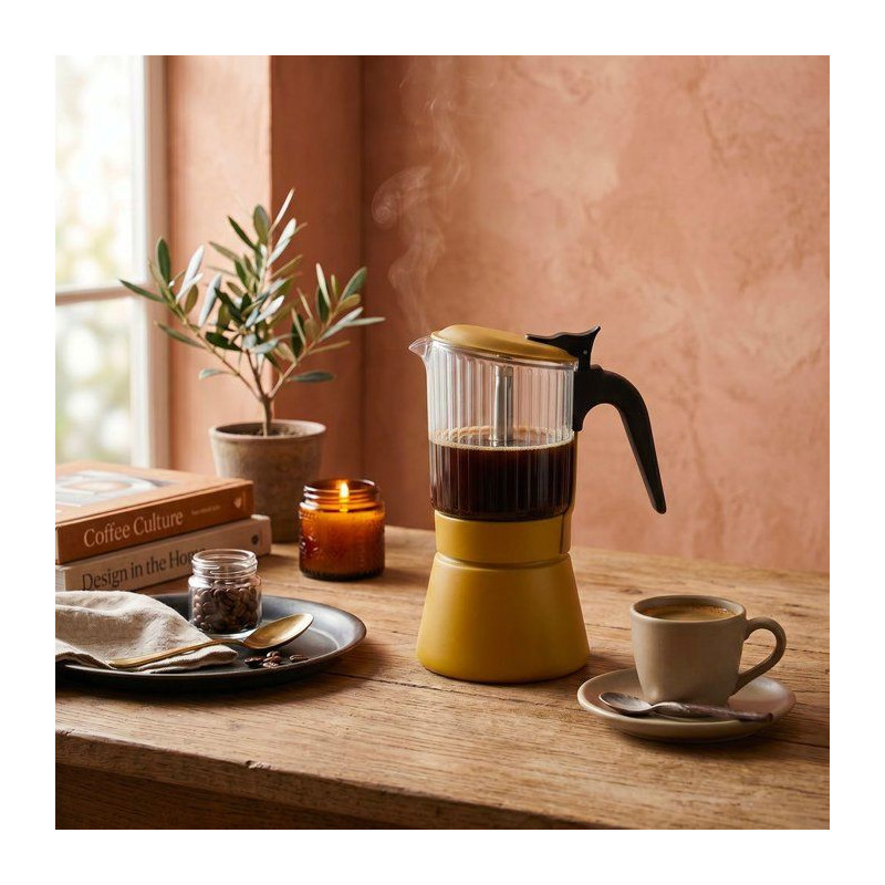 Cafetière italienne - INOXIBAR - Clair 6 tasses Moutarde - verre boro
