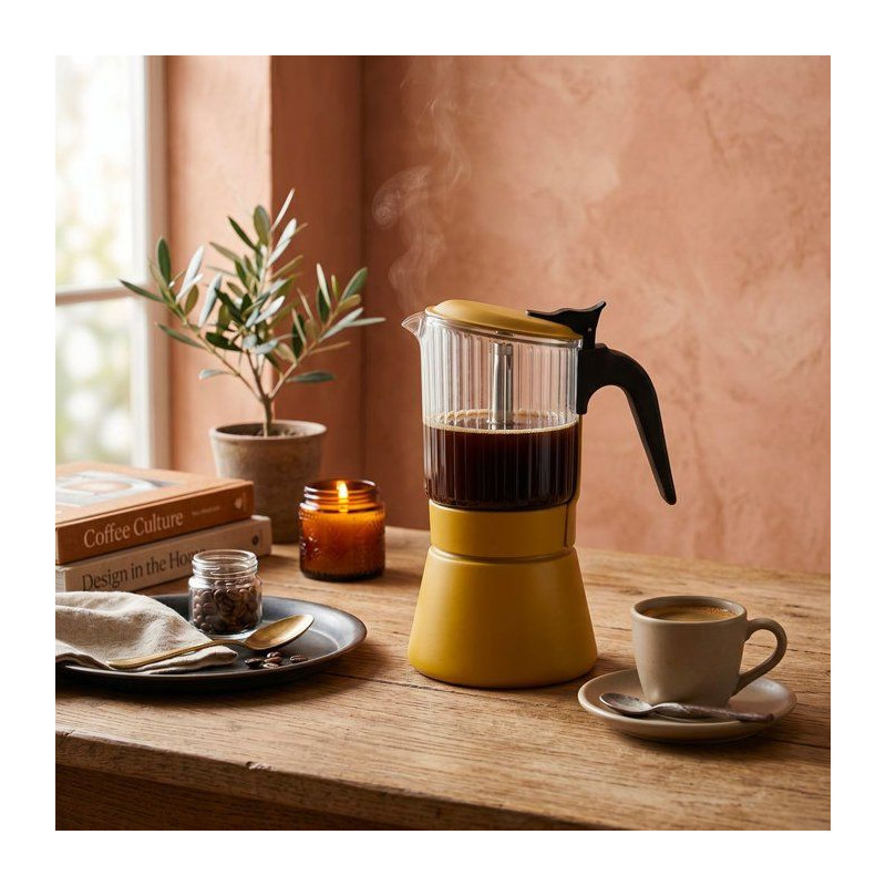 Cafetière italienne - INOXIBAR - Clair 9 tasses Moutarde - verre boro