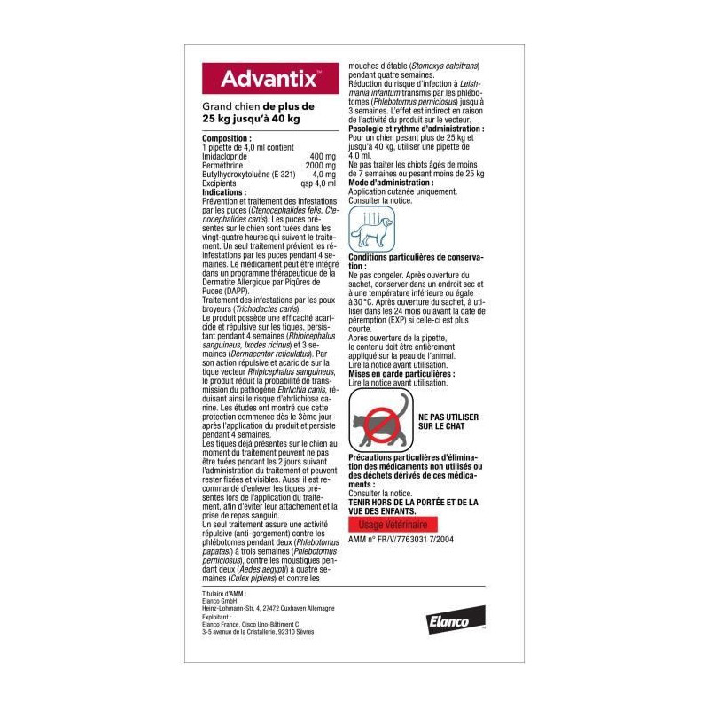 Advantix Dog Large breed antiparasitic solution 25 A 40kg 4 pipettes