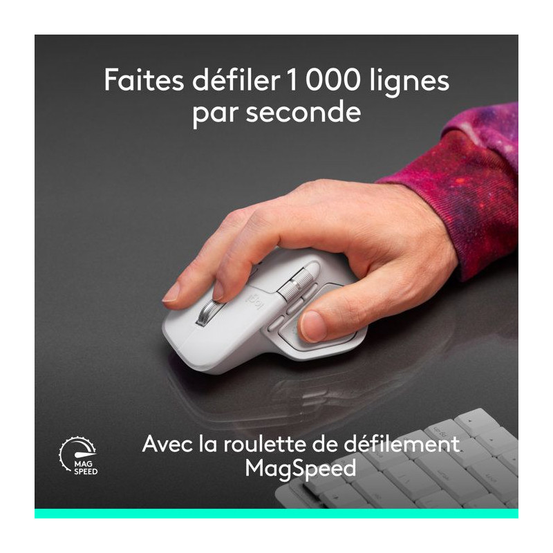 Souris sans fil - Logitech - MX Master 4 - Ergonomique - Gris clair