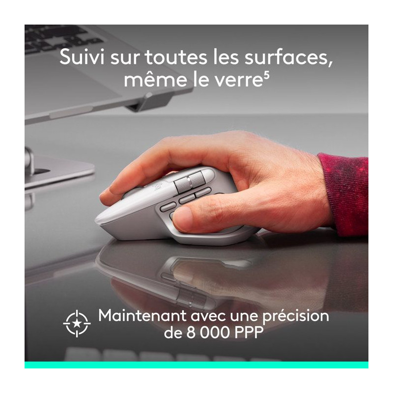 Souris sans fil - Logitech - MX Master 4 - Ergonomique - Gris clair