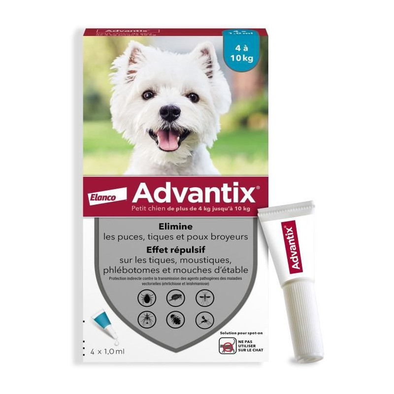 ADVANTIX 4 antiparasitic pipettes - For small dogs from 4 to 10kg