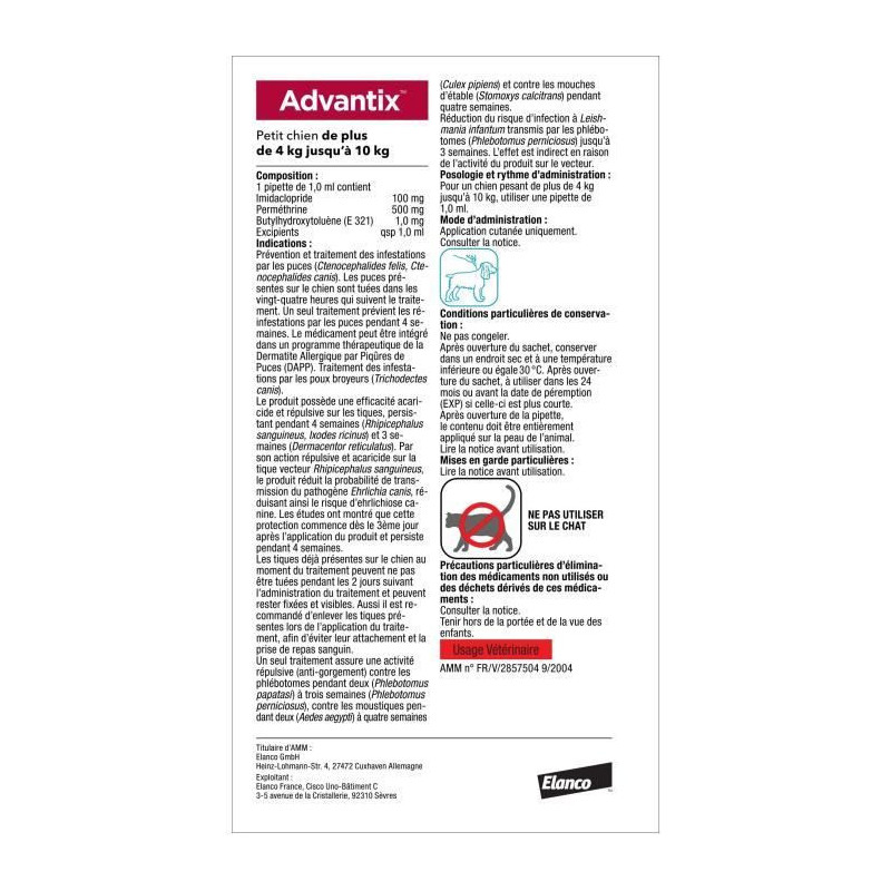 ADVANTIX 4 antiparasitic pipettes - For small dogs from 4 to 10kg