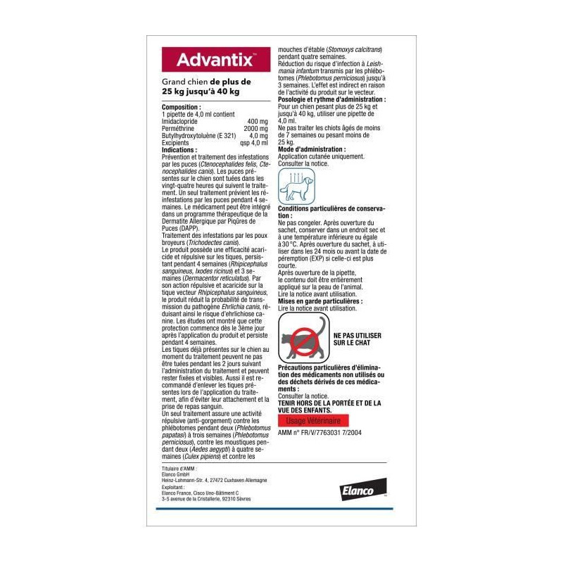 Advantix Dog Large breed antiparasitic solution 25 A 40kg 6 pipettes