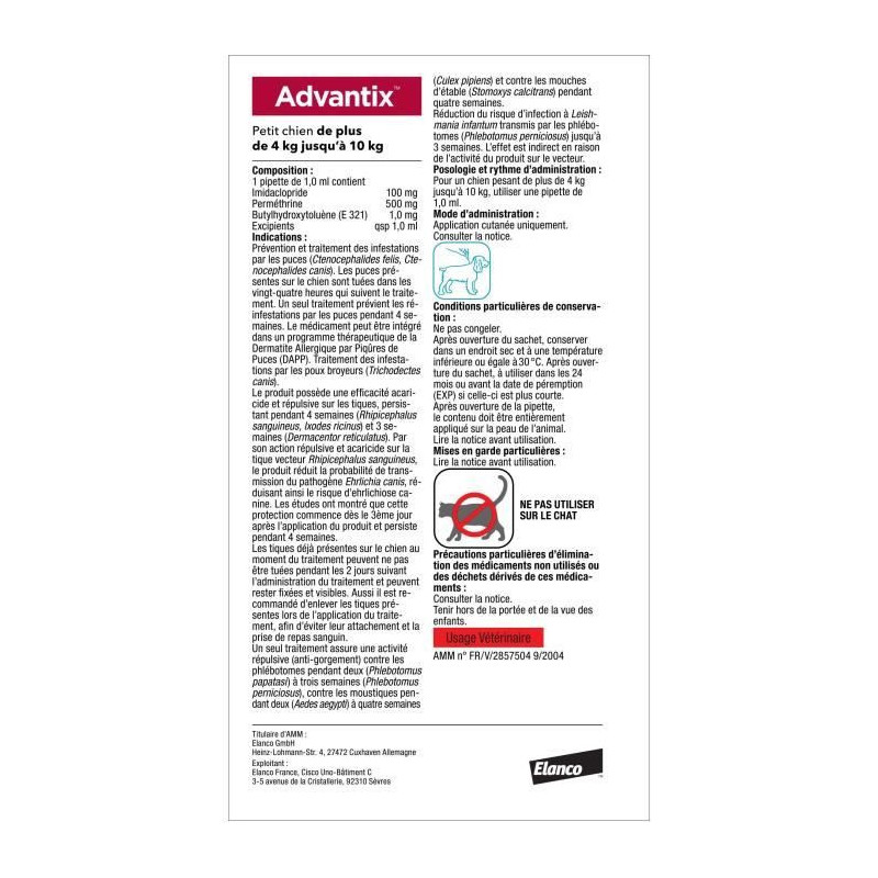 Advantix Dog Antiparasitic solution Small breed 4 A 10kg 6 pipettes