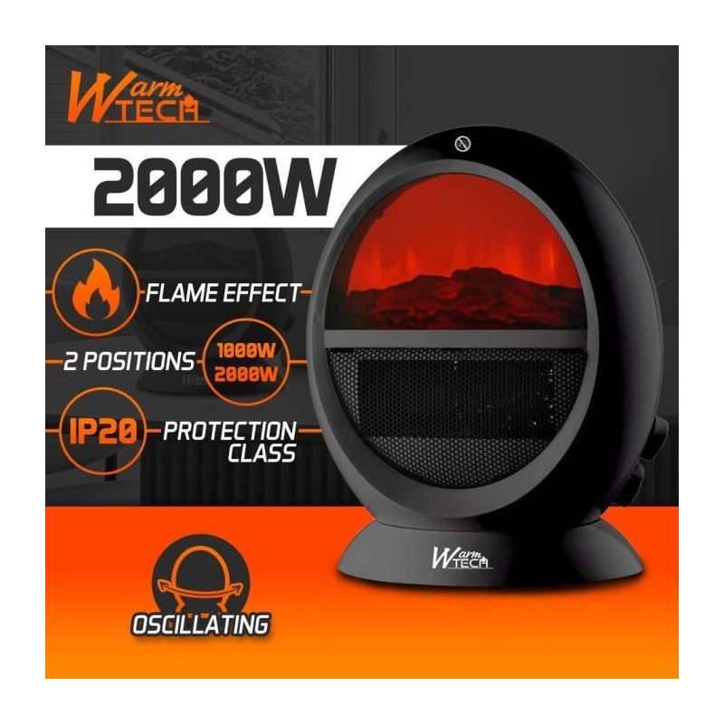 Foyer décoratif soufflant - 2000 W - WARMTECH - WTFED1500-N - ROND -
