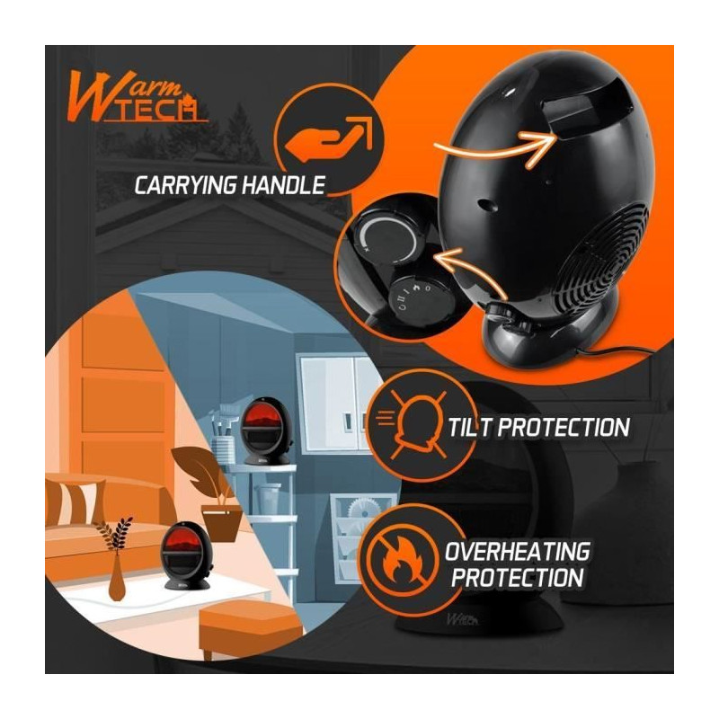 Foyer décoratif soufflant - 2000 W - WARMTECH - WTFED1500-N - ROND -
