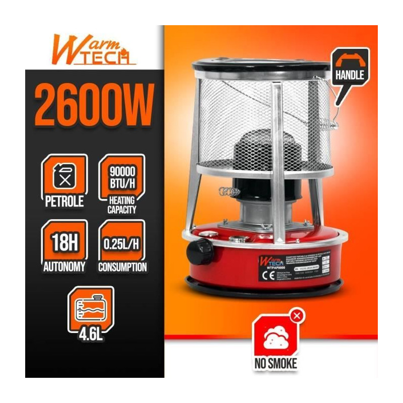 Chauffage au pétrole - WARMTECH - WTPAP9000 - 9000BTU - 4,6L