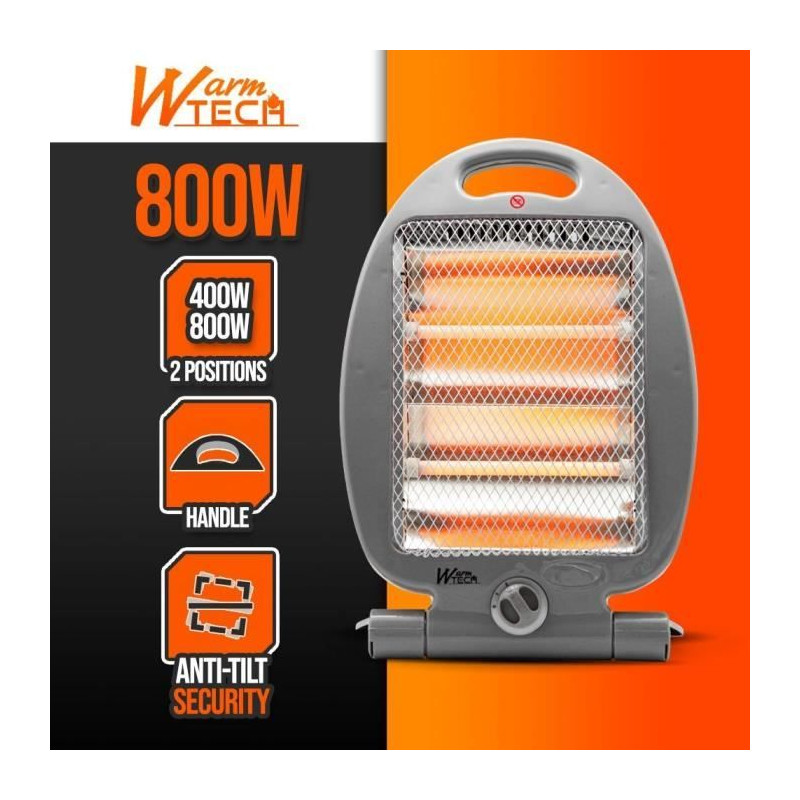 Chauffage halogène - 800 W - WARMTECH - WTHH800 - Gris