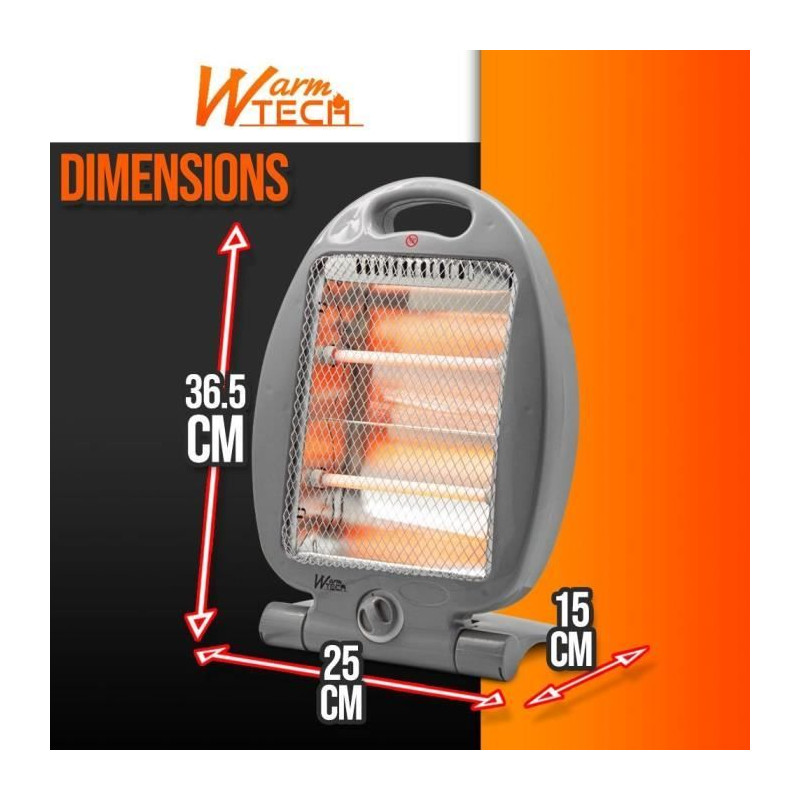 Chauffage halogène - 800 W - WARMTECH - WTHH800 - Gris