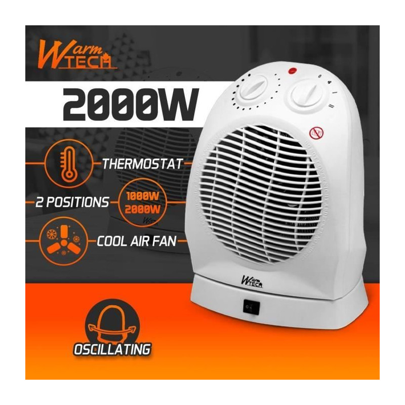 Chauffage soufflant - 2000 W - WARMTECH - WTFHO2001 - Blanc
