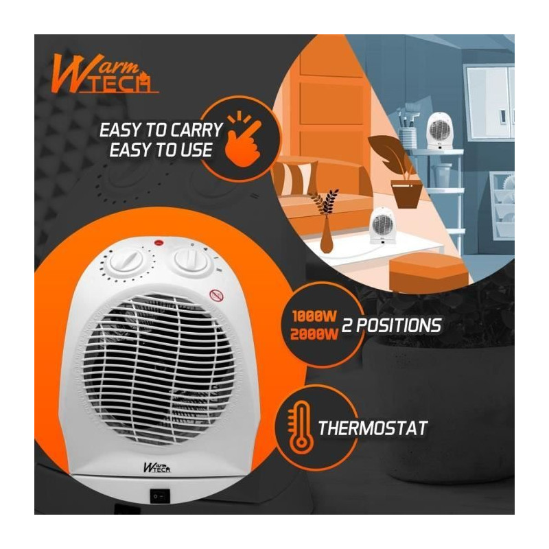Chauffage soufflant - 2000 W - WARMTECH - WTFHO2001 - Blanc