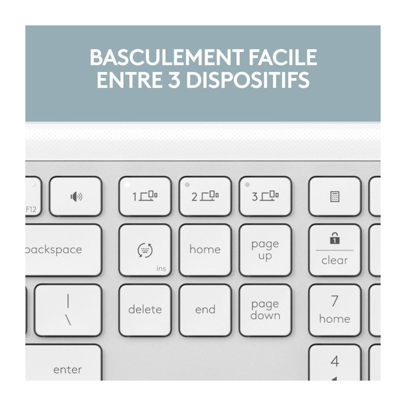 Clavier - Sans fil - Logitech - Signature Slim K950 - AZERTY - Blanc