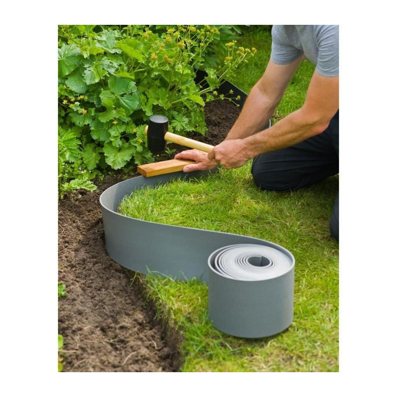 Bordure de jardin - NATURE - Gris - PE recyclé, épaisseur 3 mm - H15