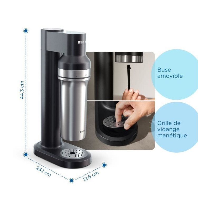 Machine a soda BRITA - SodaTRIO Noire - 1 Bouteille 1L et 1 Cylindre d