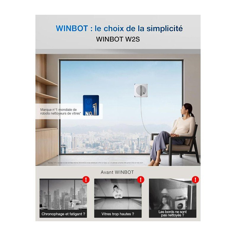 ECOVACS WINBOT W2S - Robot Nettoyage de vitres - Nettoyage Intelligent
