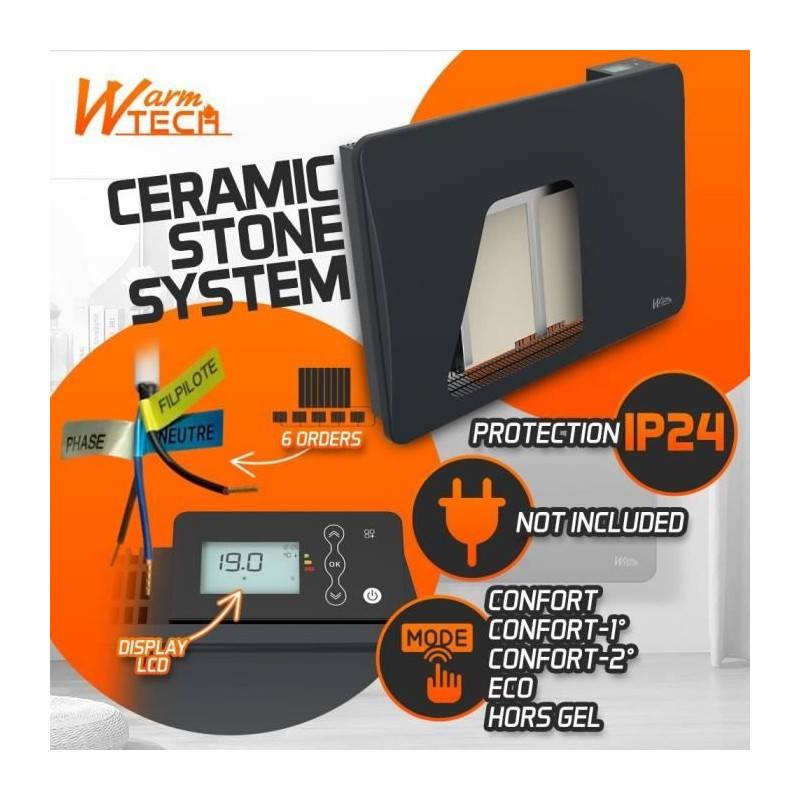 Radiateur fixe à inertie céramique - 1000 W - WARMTECH - WTZEUS10-N