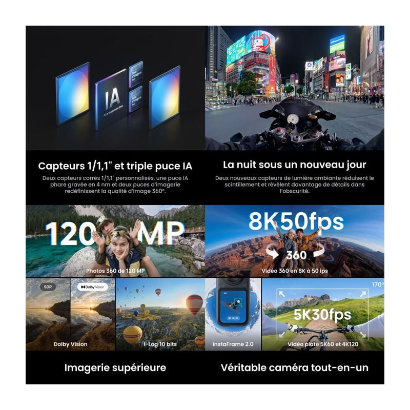 Caméra 360° - INSTA360 - X6 Standard Bundle Midnight Black - Vidéo