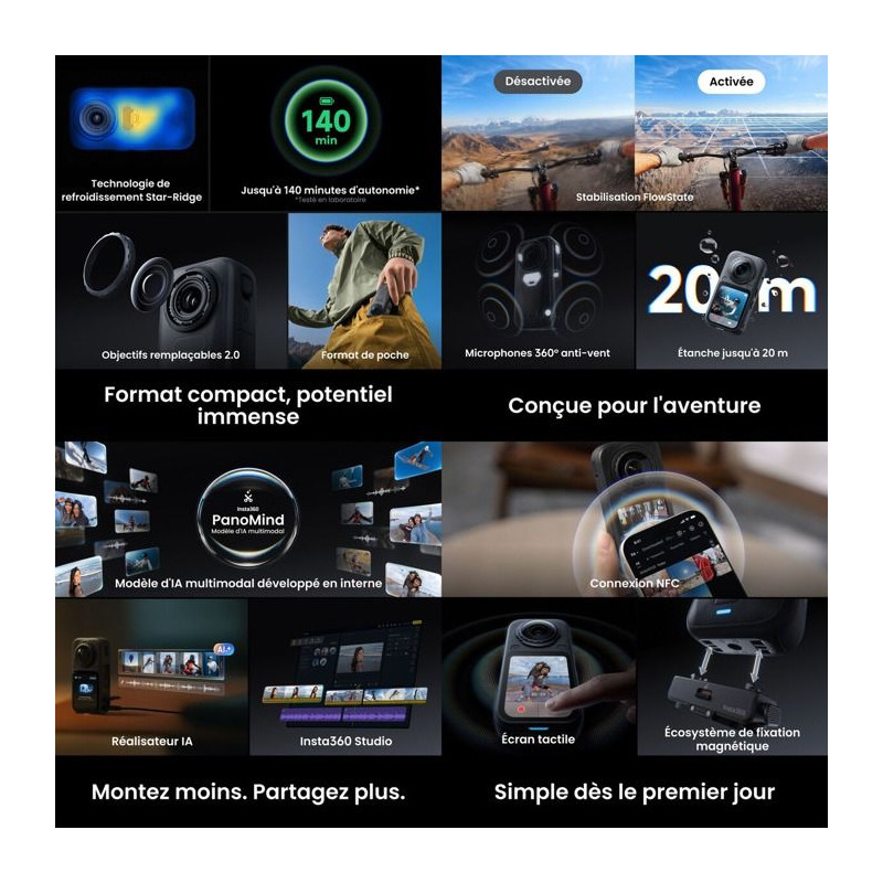 Caméra 360° - INSTA360 - X6 Standard Bundle Midnight Black - Vidéo