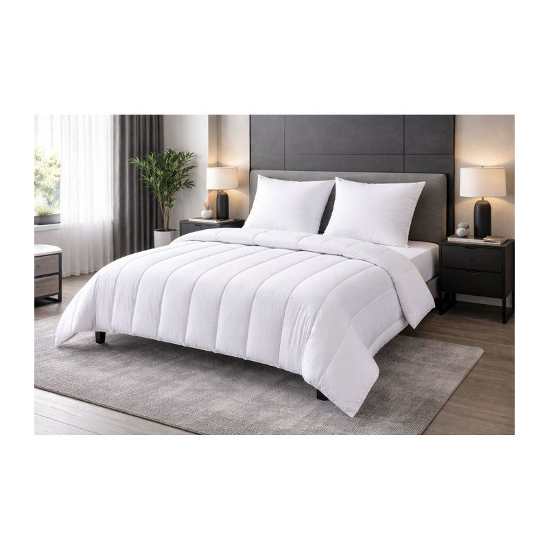 Pack Linge de Lit Microfibre - 1 Couette Chaude 240 x 260 cm + 2 Oreil