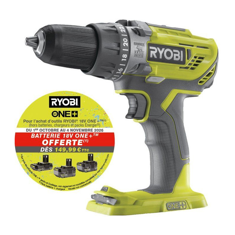 RYOBI Perceuse à percussion 18V ONE+ - sans batterie ni chargeur - R1