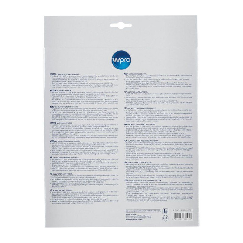 Filtre charbon hotte - WPRO - CHF15/1 - Anti-odeurs - Haute performanc