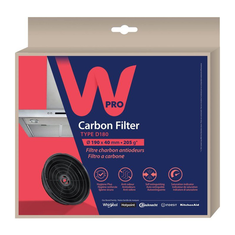 Filtre charbon hotte - WPRO - CHF180/1 - Anti-odeurs - Haute performan