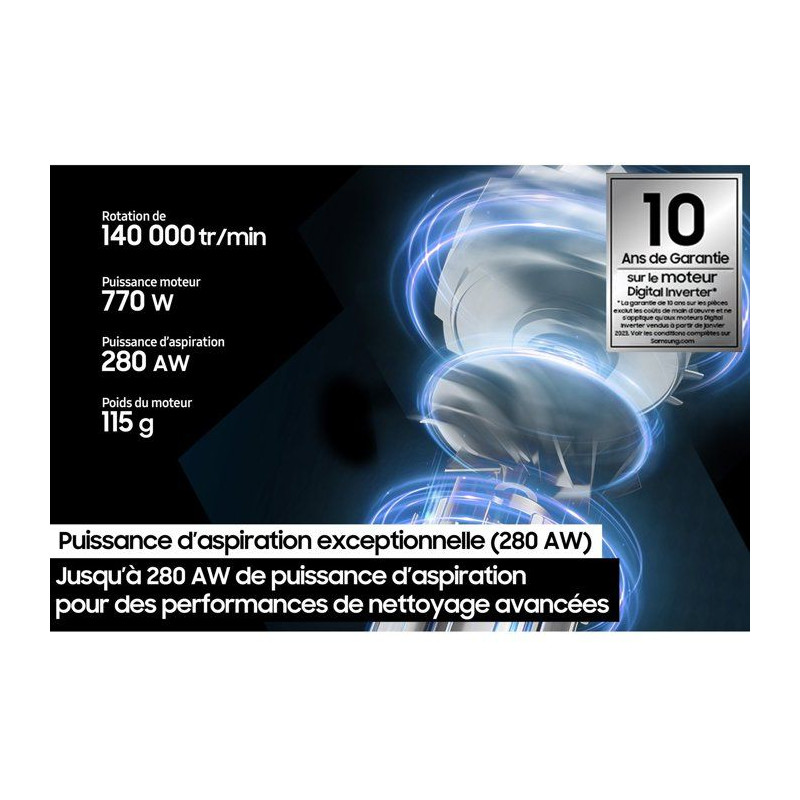 SAMSUNG BESPOKE AI Jet Lite Pet VS80F28ELP - Puissance 280 AW - Nettoy