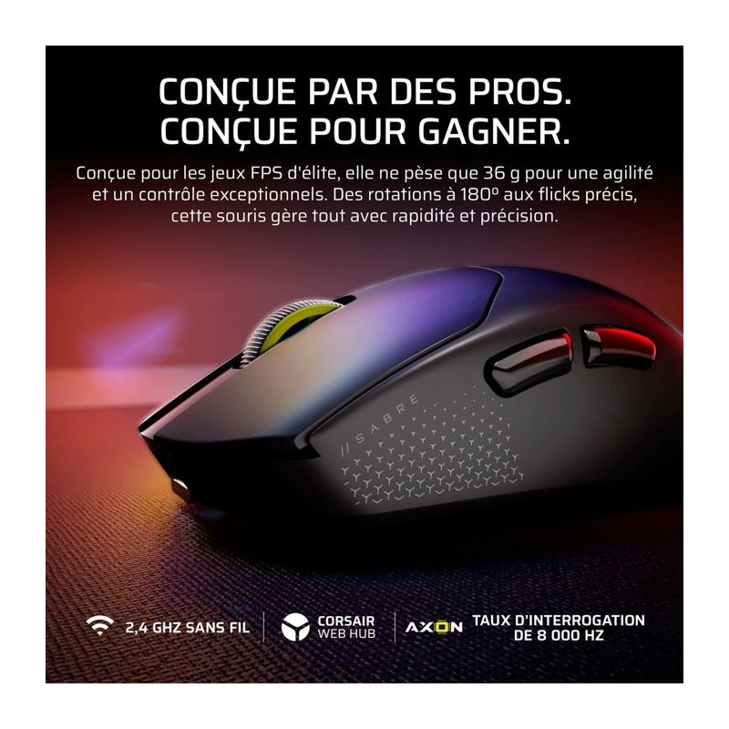 Souris Gamer - Sans Fil - Corsair - SABRE v2 PRO Ultralight - Noir