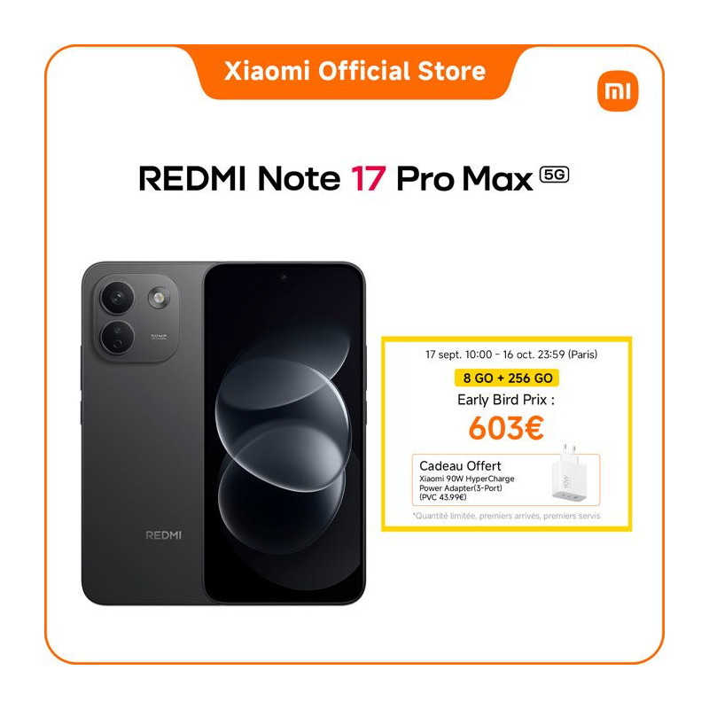 Smartphone - XIAOMI - Redmi Note 17 Pro Max 5G - 8Go RAM - 256Go - Noi