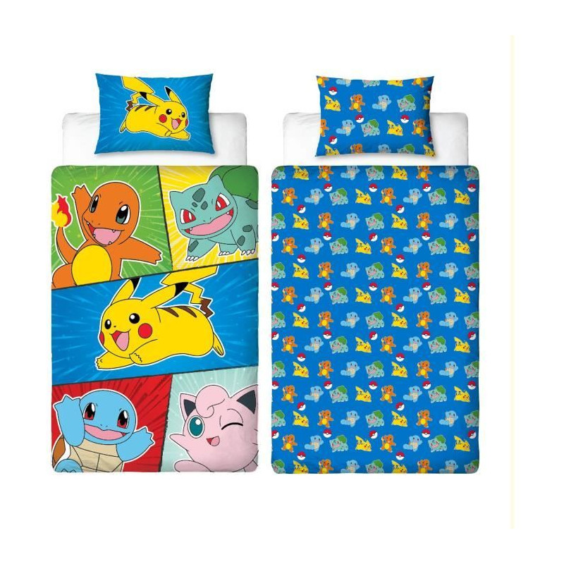 Parure de lit - POKEMON - Pikachu et Starter 1G V - Microfibre - 1 hou