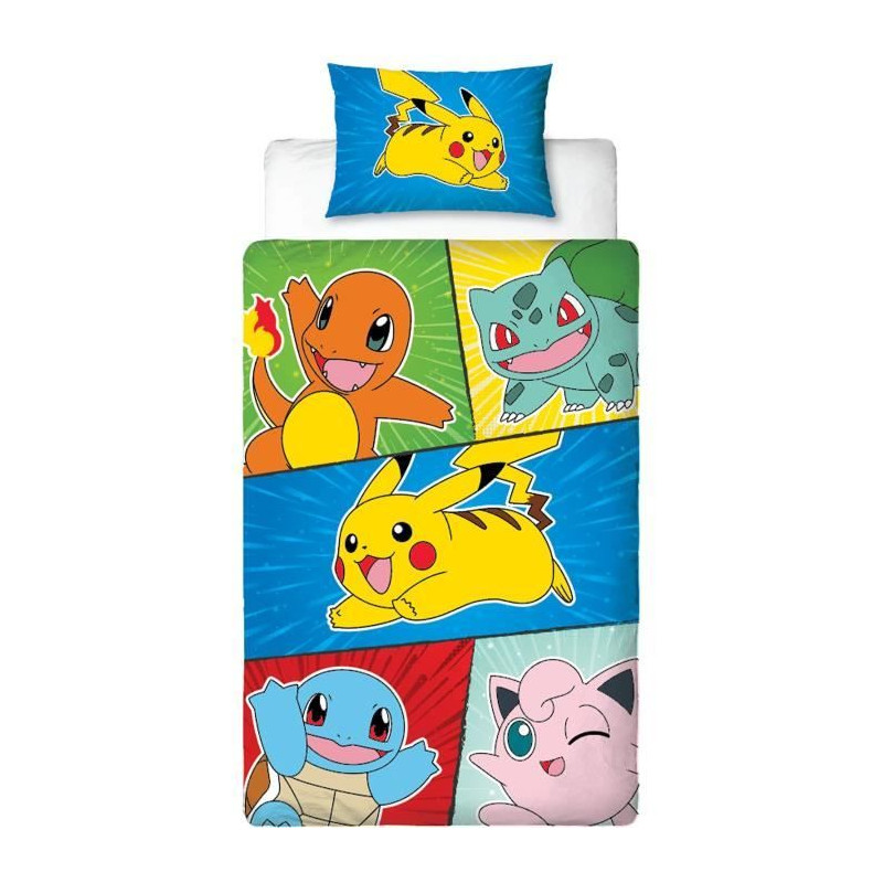 Parure de lit - POKEMON - Pikachu et Starter 1G V - Microfibre - 1 hou
