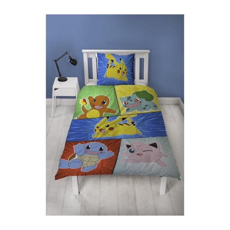 Parure de lit - POKEMON - Pikachu et Starter 1G V - Microfibre - 1 hou