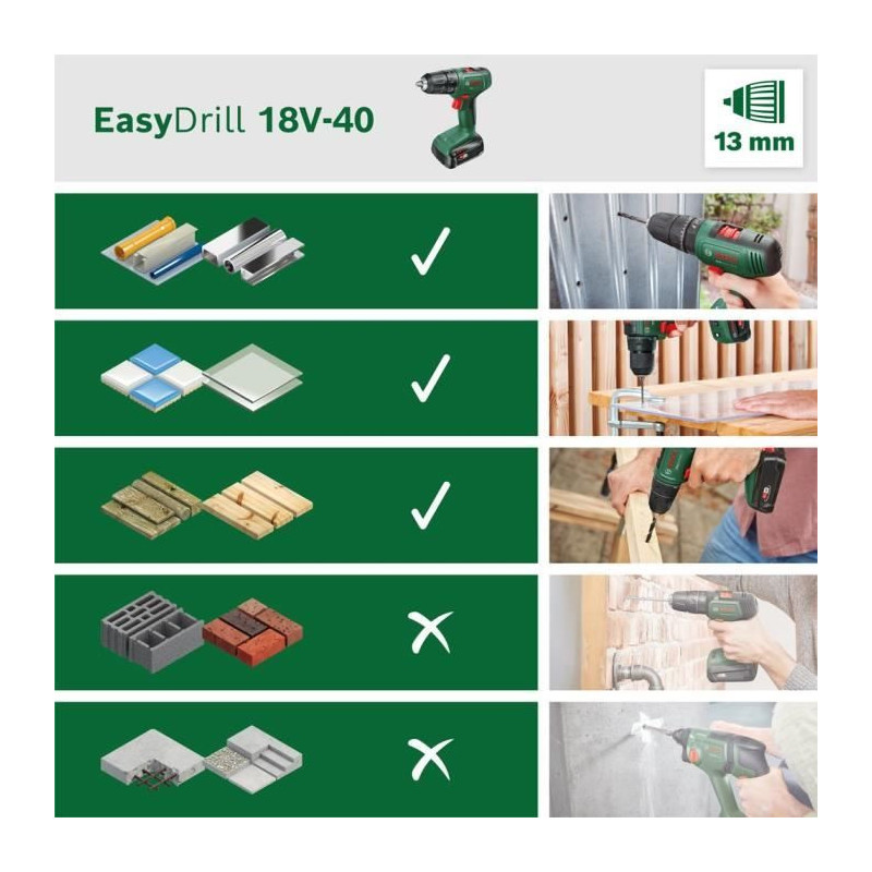 Bosch EasyDrill 18V-40 drill driver (WITHOUT battery, WITHOUT charger)